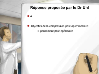 Réponse proposée par le Dr Uhl
A
Objectifs de la compression post-op immédiate
= pansement post-opératoire
 