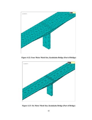 1
    ELEMENTS
                                                             FEB 20 2003
                                                                11:14:11




Figure 4.12: Four Meter Mesh Size, Kealakaha Bridge (Part of Bridge)

     1
         ELEMENTS




    Figure 4.13: Six Meter Mesh Size, Kealakaha Bridge (Part of Bridge)

                                    43
 