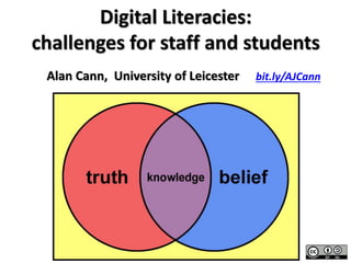 Digital Literacies:
challenges for staff and students
bit.ly/AJCannAlan Cann, University of Leicester
 