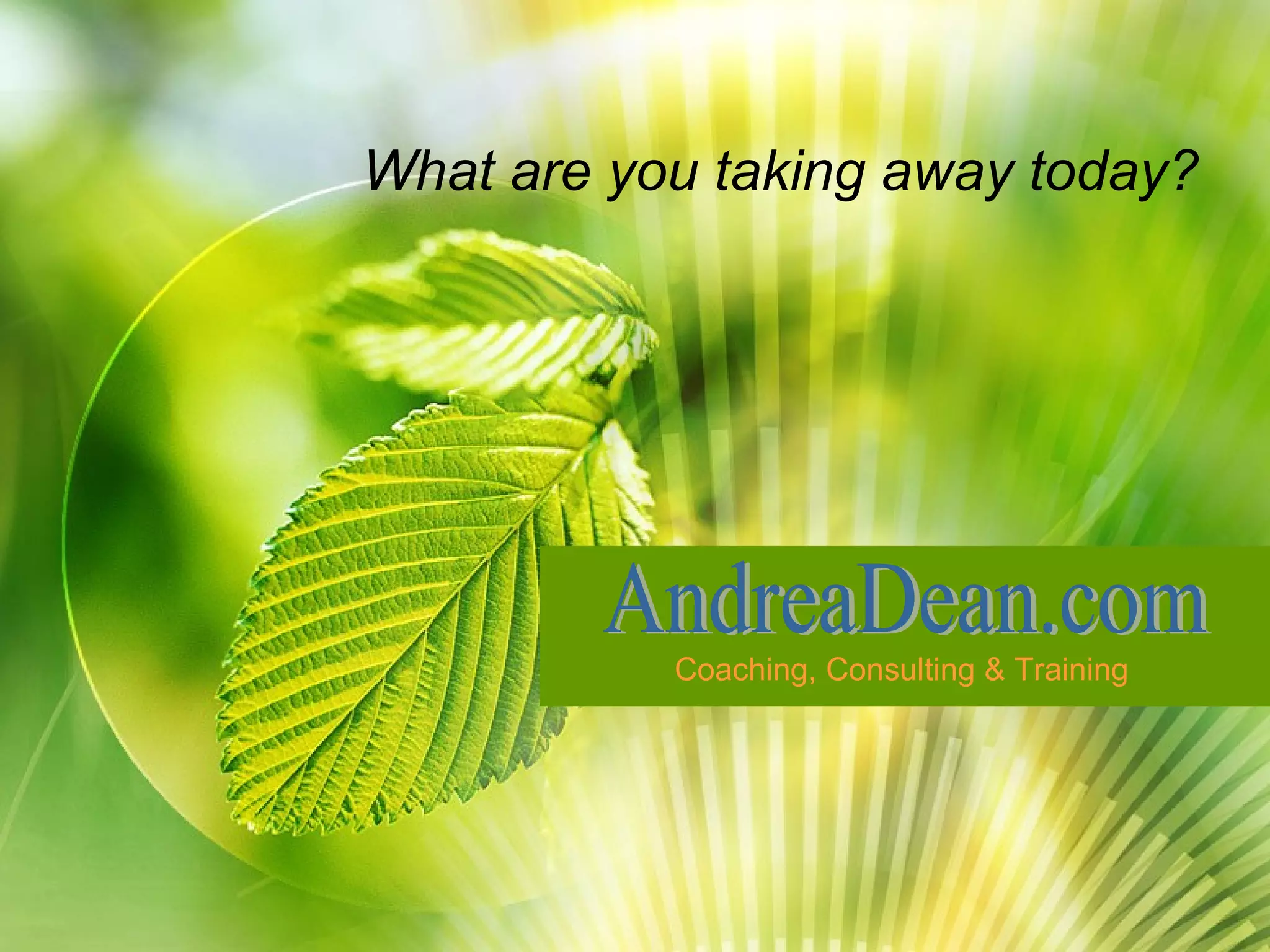 Coaching, Consulting & Training AndreaDean.com What are you taking away today? 
