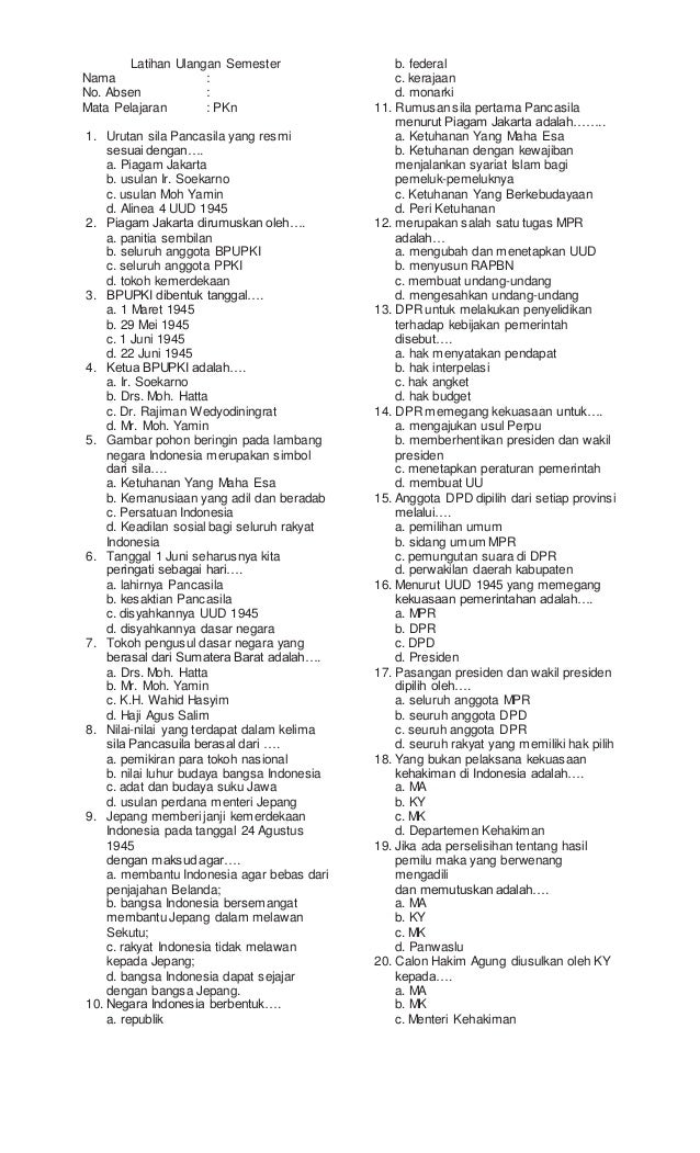 Soal Pkn Kls 6 Tentang Pemilu