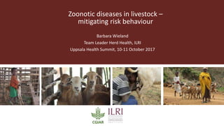 Zoonotic diseases in livestock –
mitigating risk behaviour
Barbara Wieland
Team Leader Herd Health, ILRI
Uppsala Health Summit, 10-11 October 2017
 