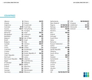 4 UHY GLOBAL DIRECTORY 2014
Albania_________________ 8
Angola_________________ 8
Argentina_______________ 8
Australia_____________ 9/10
Austria______________ 10/11
Azerbaijan______________ 11
Bahamas_______________ 12
Bangladesh_____________ 12
Barbados_______________ 12
Belgium_____________ 13/14
Brazil_______________ 14/15
Bulgaria________________ 15
Canada________________ 16
Chile__________________ 16
China______________ 17/18
Colombia______________ 18
Croatia________________ 18
Cyprus_________________ 18
Czech Republic_________ 19
Denmark_______________ 19
Dominican Republic___ 19/20
Egypt__________________ 20
El Salvador_____________ 20
Estonia_____________ 20/21
Finland________________ 21
France_________________ 22
Georgia________________ 22
Germany____________ 23/24
Netherlands____________ 37
New Zealand___________ 37
Nigeria________ 37/38/39/40
Norway_______ 40/41/42/43
Pakistan_____________ 43/44
Panama________________ 44
Peru________________ 44/45
Poland_________________ 45
Portugal_______________ 46
Puerto Rico_____________ 46
Qatar__________________ 46
Romania_______________ 47
Russian Federation	������ 47
Serbia_________________ 47
Singapore___________ 47/48
Slovak Republic_________ 48
Slovenia________________ 48
South Africa____________ 48
Spain_______________ 49/50
Sweden_____________ 50/51
Switzerland_____________ 51
Taiwan_________________ 51
Thailand_______________ 52
Tunisia_________________ 52
Turkey_________________ 52
Ukraine________________ 52
UAE___________________ 53
UK________ 54/55/56/57/58
USA__________ 58/59/60/61
Uruguay_______________ 61
Uzbekistan__________ 61/62
Venezuela___________ 62/63
Vietnam_______________ 63
Ghana______________ 24/25
Greece_________________ 25
Guatemala_____________ 25
Guernsey______________ 25
Hong Kong_____________ 26
Hungary_______________ 26
India_______________ 26/27
Indonesia______________ 28
Ireland______________ 28/29
Isle of Man_____________ 29
Israel__________________ 29
Italy________________ 29/30
Jamaica_____________ 30/31
Japan__________________ 31
Jordan_________________ 31
Kazakhstan__________ 32/33
Kenya_________________ 33
Korea, Republic of_____ 33/34
Kuwait_________________ 34
Latvia__________________ 34
Lebanon_______________ 34
Luxembourg____________ 34
Malaysia_______________ 35
Malta__________________ 35
Mauritius_______________ 36
Mexico________________ 36
Montenegro____________ 36
Morocco_______________ 37
COUNTRIES
UHY GLOBAL DIRECTORY 2014 5
 