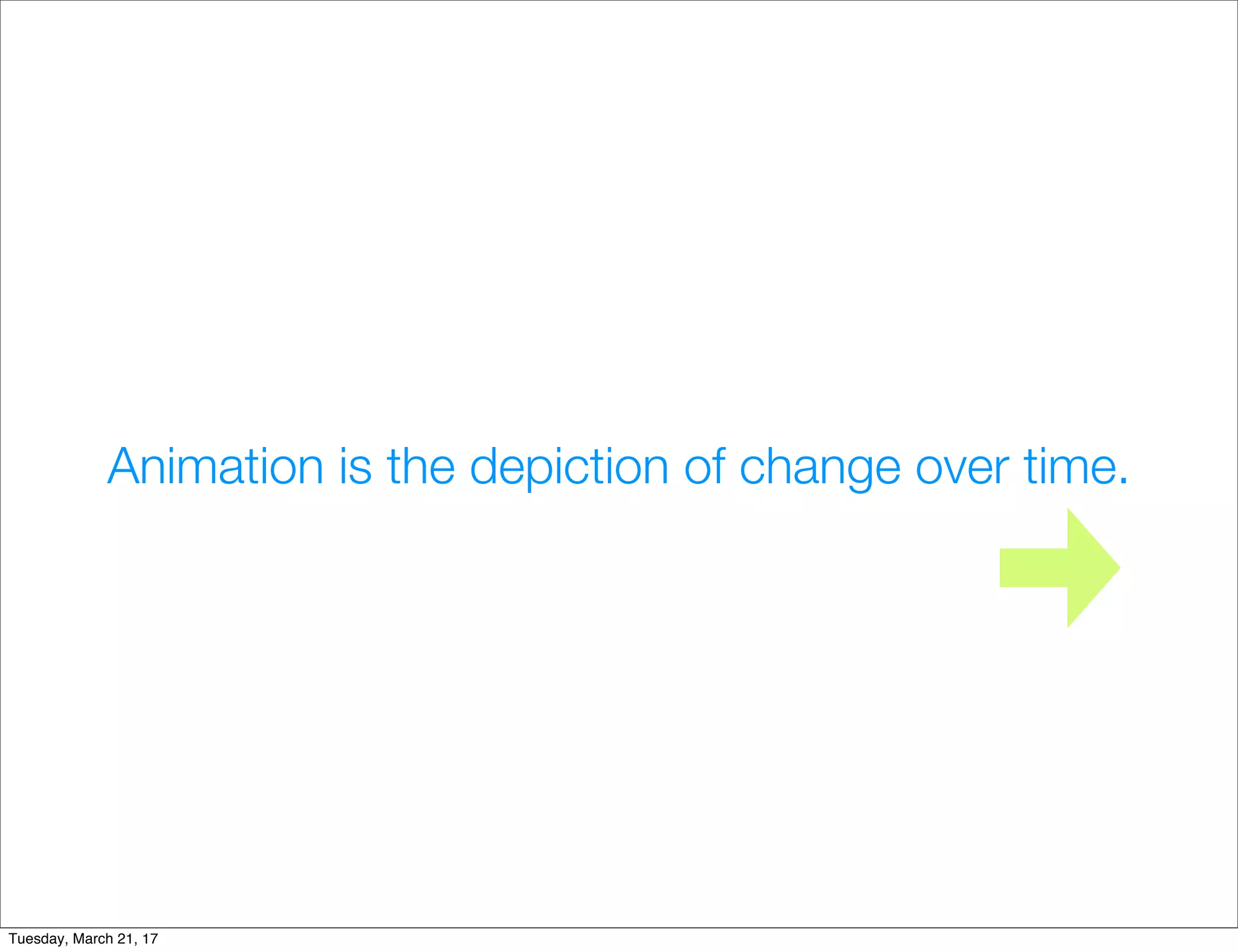 Animation is the depiction of change over time.
Tuesday, March 21, 17
 