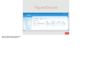 11
Figure/Ground
Admin form section jumps out as the “ﬁgure”
Header and Menu read as background
 