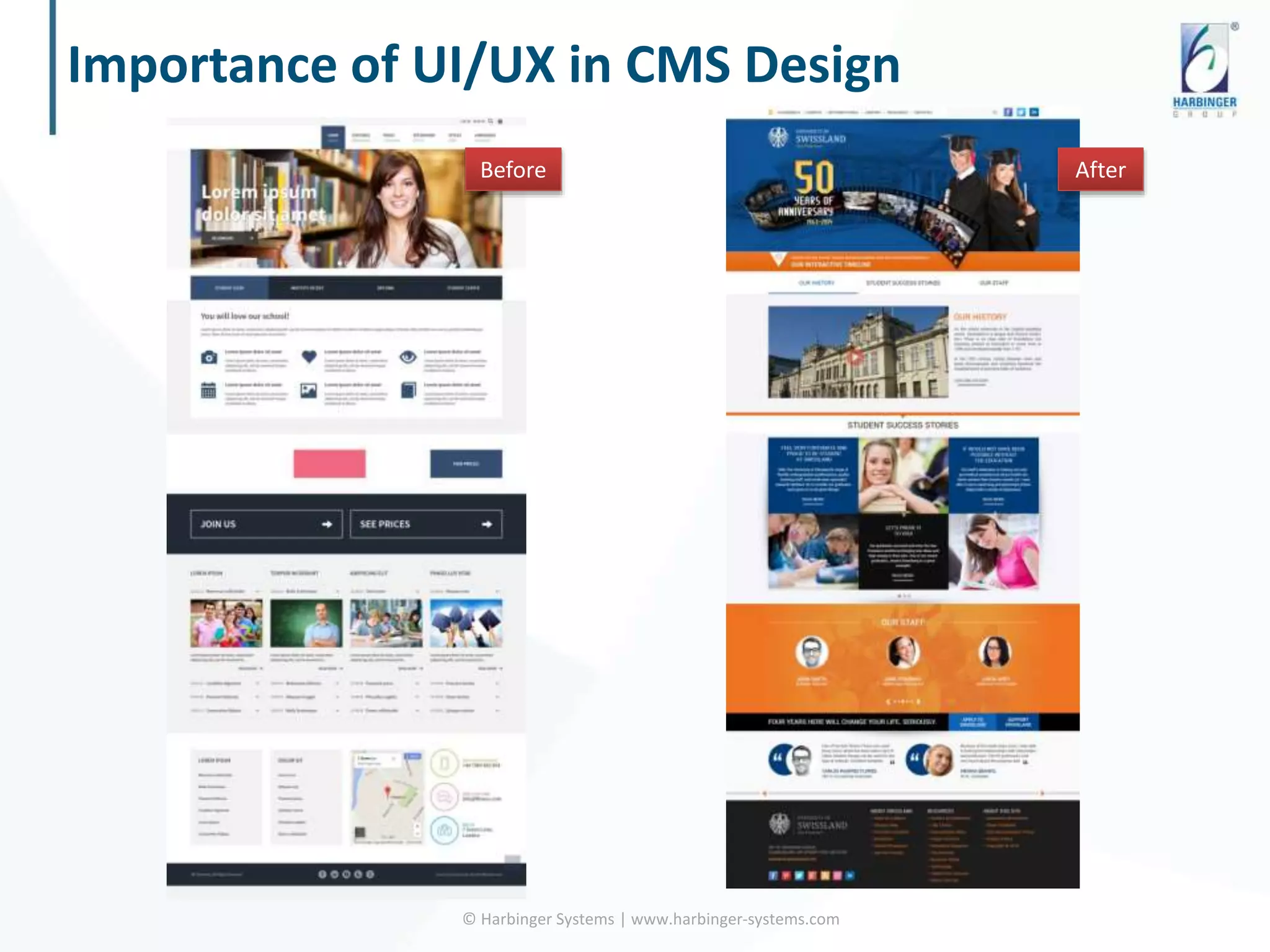Importance of UI/UX in CMS Design
© Harbinger Systems | www.harbinger-systems.com
Before After
 