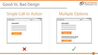 Good Vs. Bad Design
Single Call to Action Multiple Options
Contact Us
Interested? Interested?
Contact Us
Download this amazing eBook
Download
 