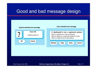©Ian Sommerville 2004 Software Engineering, 7th edition. Chapter 16 Slide 32
Good and bad message design
 
