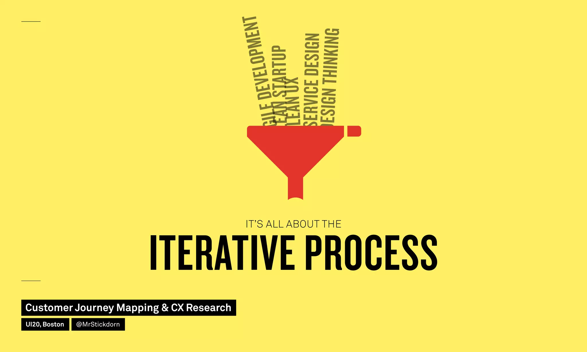 ITERATIVE PROCESS
LEANUX
LEANSTARTUP
DESIGNTHINKING
SERVICEDESIGN
AGILEDEVELOPMENT
IT’S ALL ABOUT THE
Customer Journey Mapping  CX Research
UI20, Boston @MrStickdorn
 