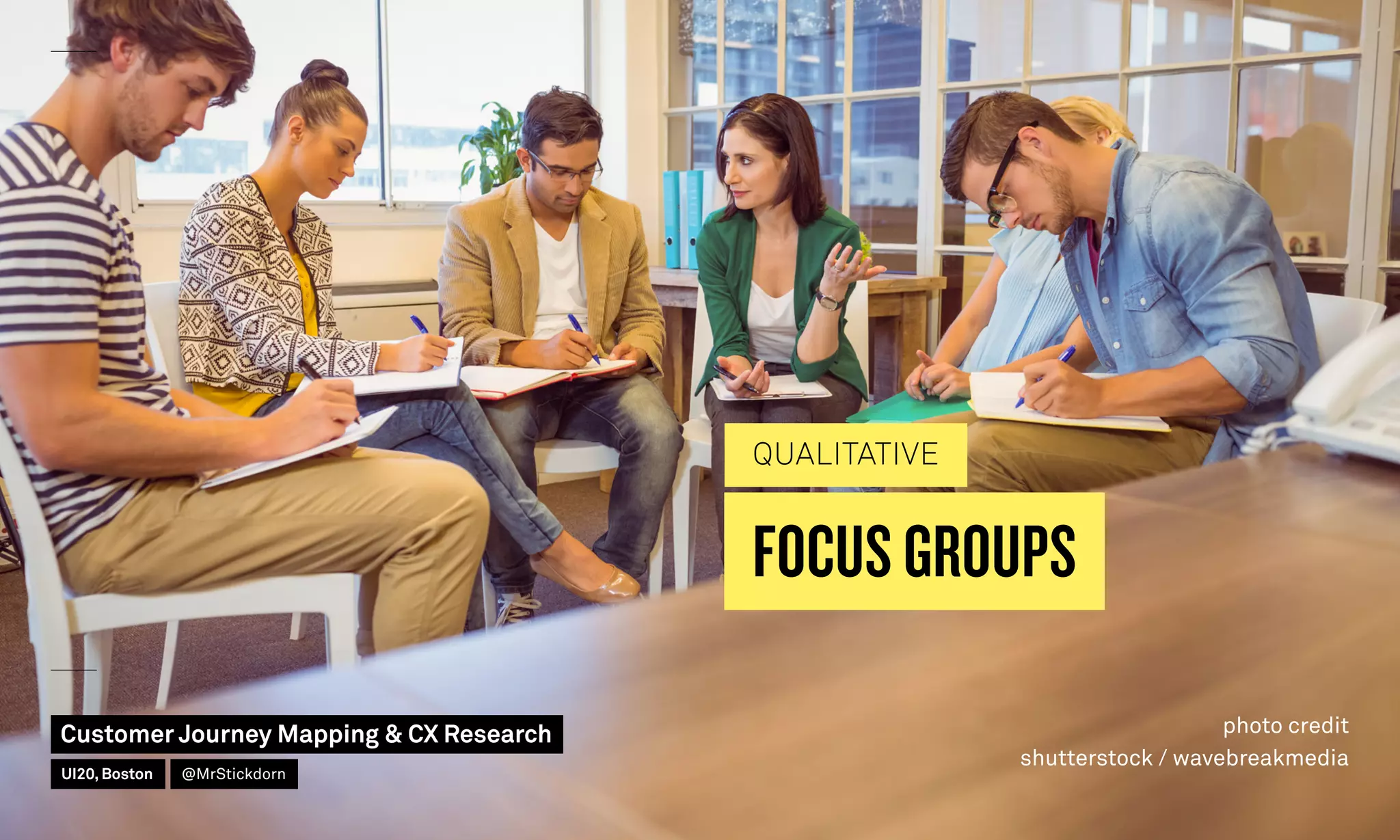 FOCUS GROUPS
photo credit
shutterstock / wavebreakmedia
QUALITATIVE
Customer Journey Mapping  CX Research
UI20, Boston @MrStickdorn
 