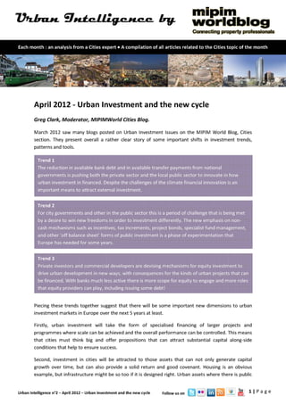 Urban Intelligence - April 2012 - Urban investment and the new cycle