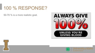 100 % RESPONSE?
50-70 % is a more realistic goal.
 