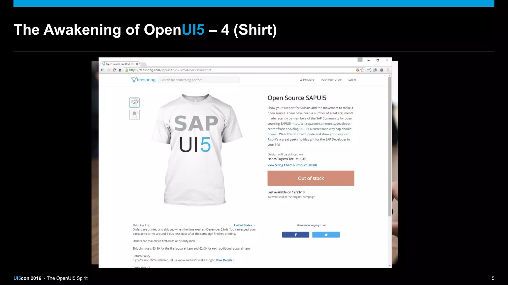 UI5con 2016 - The OpenUI5 Spirit 5
The Awakening of OpenUI5 – 4 (Shirt)
 