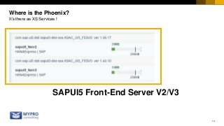14
Where is the Phoenix?
It’s there as XS Services !
SAPUI5 Front-End Server V2/V3
 