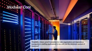 Modular Core
“Establish a future-proof foundation for code organization and dependency
management, enabling applications to run with just the minimum amount of
resources!”
 