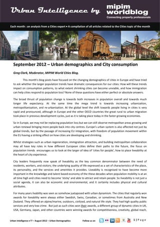 Urban Intelligence - September 2012 - Urban Demographics and City Consumption