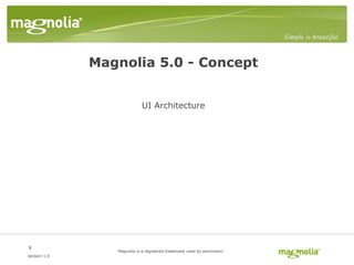 Magnolia 5.0 - Concept


                            UI Architecture




1
                 Magnolia is a registered trademark used by permission
Version 1.0
 