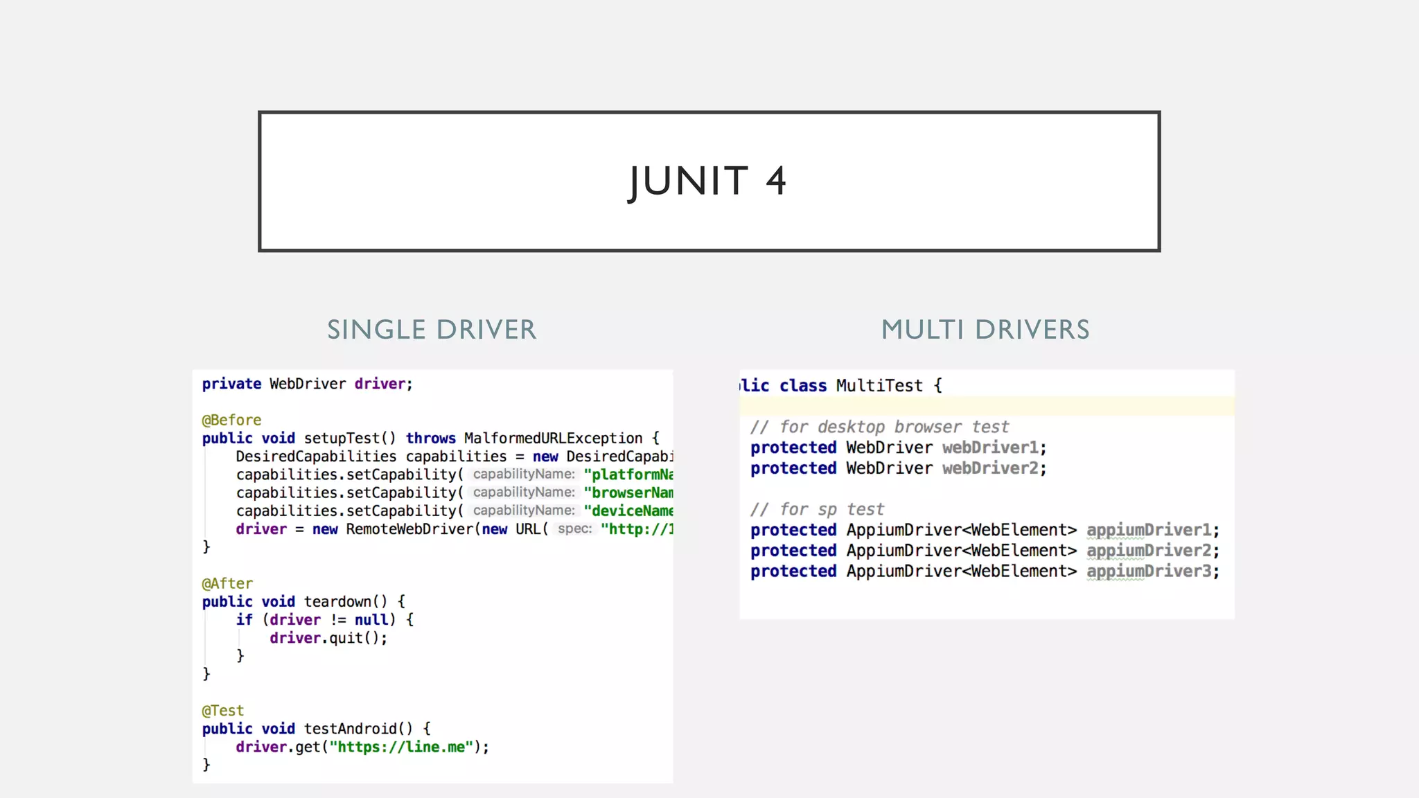 SINGLE DRIVER MULTI DRIVERS JUNIT 4 