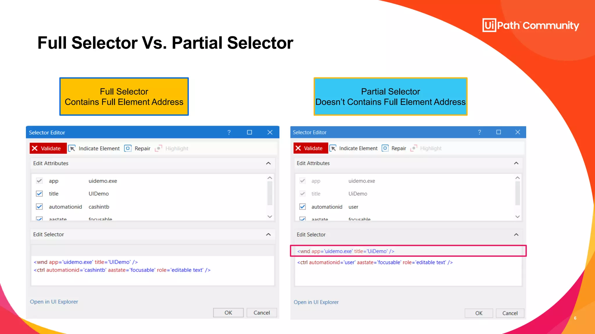 6
Full Selector Vs. Partial Selector
Full Selector
Contains Full Element Address
Partial Selector
Doesnât Contains Full Element Address