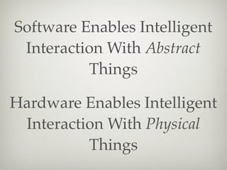 Software Enables Intelligent
Interaction With Abstract
Things
Hardware Enables Intelligent
Interaction With Physical
Thing...