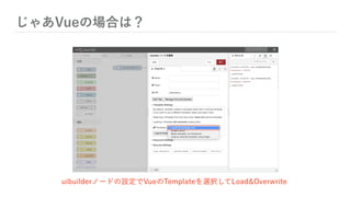 じゃあVueの場合は？
uibuilderノードの設定でVueのTemplateを選択してLoad&Overwrite
 