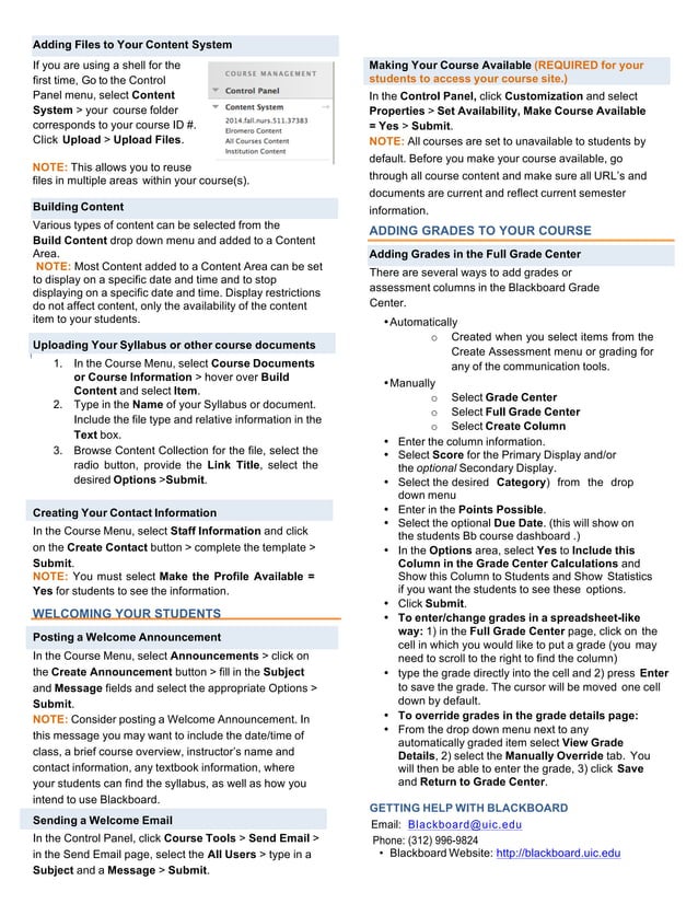 UIC Blackboard Learn Quick Start Guide