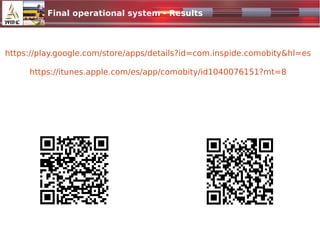 Final operational system - Results
1024x500.jpg
https://play.google.com/store/apps/details?id=com.inspide.comobity&hl=es
https://itunes.apple.com/es/app/comobity/id1040076151?mt=8
 