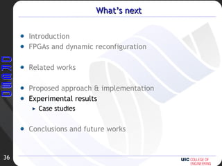 What’s next Introduction FPGAs and dynamic reconfiguration Related works Proposed approach & implementation Experimental results Case studies Conclusions and future works 