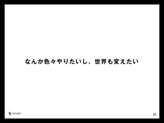 23 
なんか色々やりたいし、世界も変えたい 
 