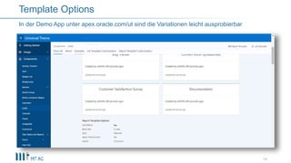 14
In der Demo App unter apex.oracle.com/ut sind die Variationen leicht ausprobierbar
Template Options
 