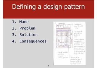 Defining a design pattern
1. Name
2. Problem
3. Solution
4. Consequences
7
 