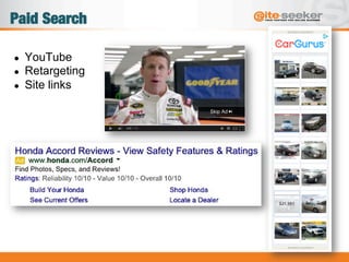 Paid Search
●  YouTube
●  Retargeting
●  Site links
 