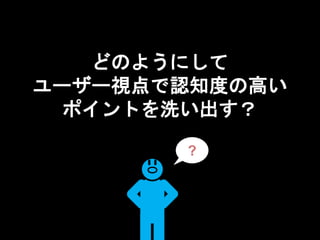 どのようにして
ユーザー視点で認知度の高い
ポイントを洗い出す？
?
 