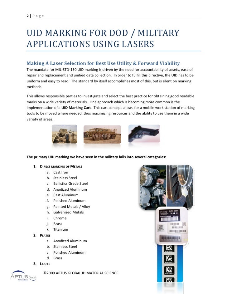 UID Marking For DoD, Optimal Laser Selection Guide