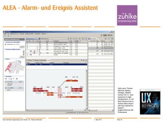 ALEA - Alarm- und Ereignis Assistent



                                                                        © SBB 2010




                                                                                      Siehe auch: Thomas
                                                                                      Memmel, Markus
                                                                                      Flückiger, Médard
                                                                                      Fischer (2011): «User
                                                                                      Experience & Agile
                                                                                      Development». In: UX
                                                                                      Best Practices How to
                                                                                      Achieve More Impact
                                                                                      with User Experience,
                                                                                      Kapitel 7.
                                                                                      Englisch McGraw-Hill
                                                                                      Professional.



User Interface Engineering in der Praxis | Dr. Thomas Memmel   1. Mai 2011           Folie 34                 © Zühlke 2011
 