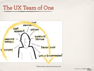 Leah Buley |
The UX Team of One
*these areas need some love too*
 
