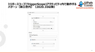 9
#UiPathFriends #UiFes
ȥꥬ``(TriggerScope)ƥӥƥڤǄ
ѥ`󣨵2020.10Խ
 