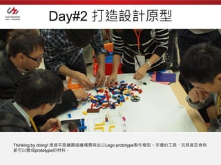 Day#2 打造設計原型




Thinking by doing! 透過平面繪圖描繪場景與並以Lego prototype製作模型。手邊的工具、玩具甚至食物
都可以變成prototype的材料。
 