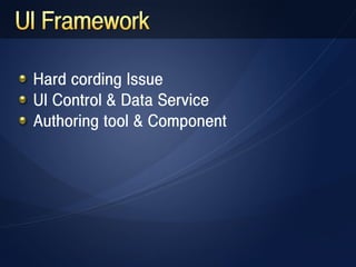 Hard cording Issue
UI Control & Data Service
Authoring tool & Component
 