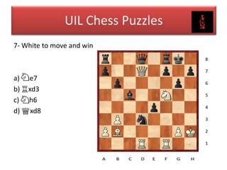 UIL Sample 2016.pdf - UIL Chess Puzzle Solving—Sample Questions January  2016 How to read and answer questions To answer the questions on this test