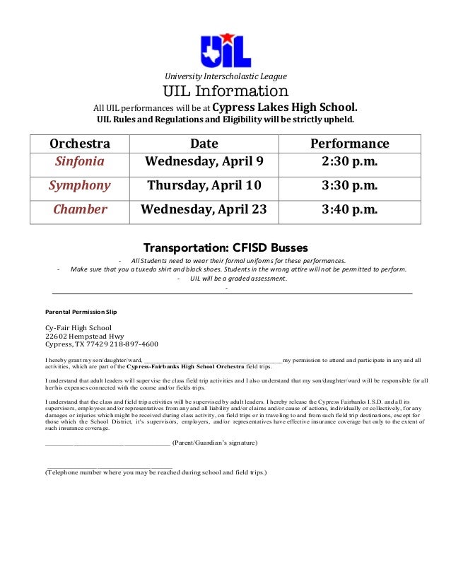uil permission slip permision slips