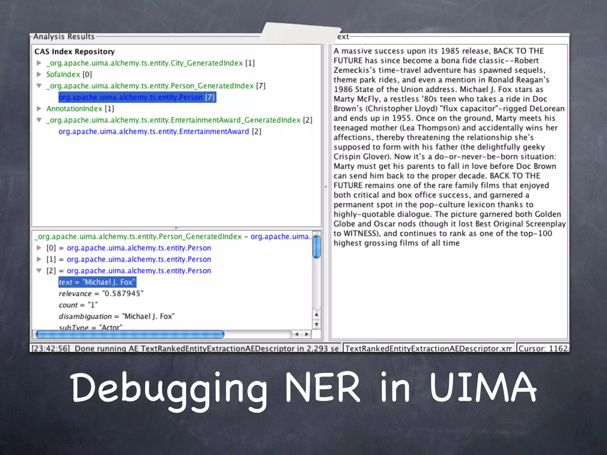 Debugging NER in UIMA
 