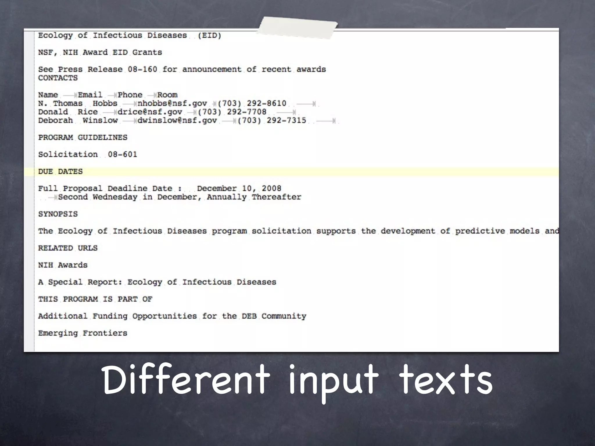 Different input texts
 
