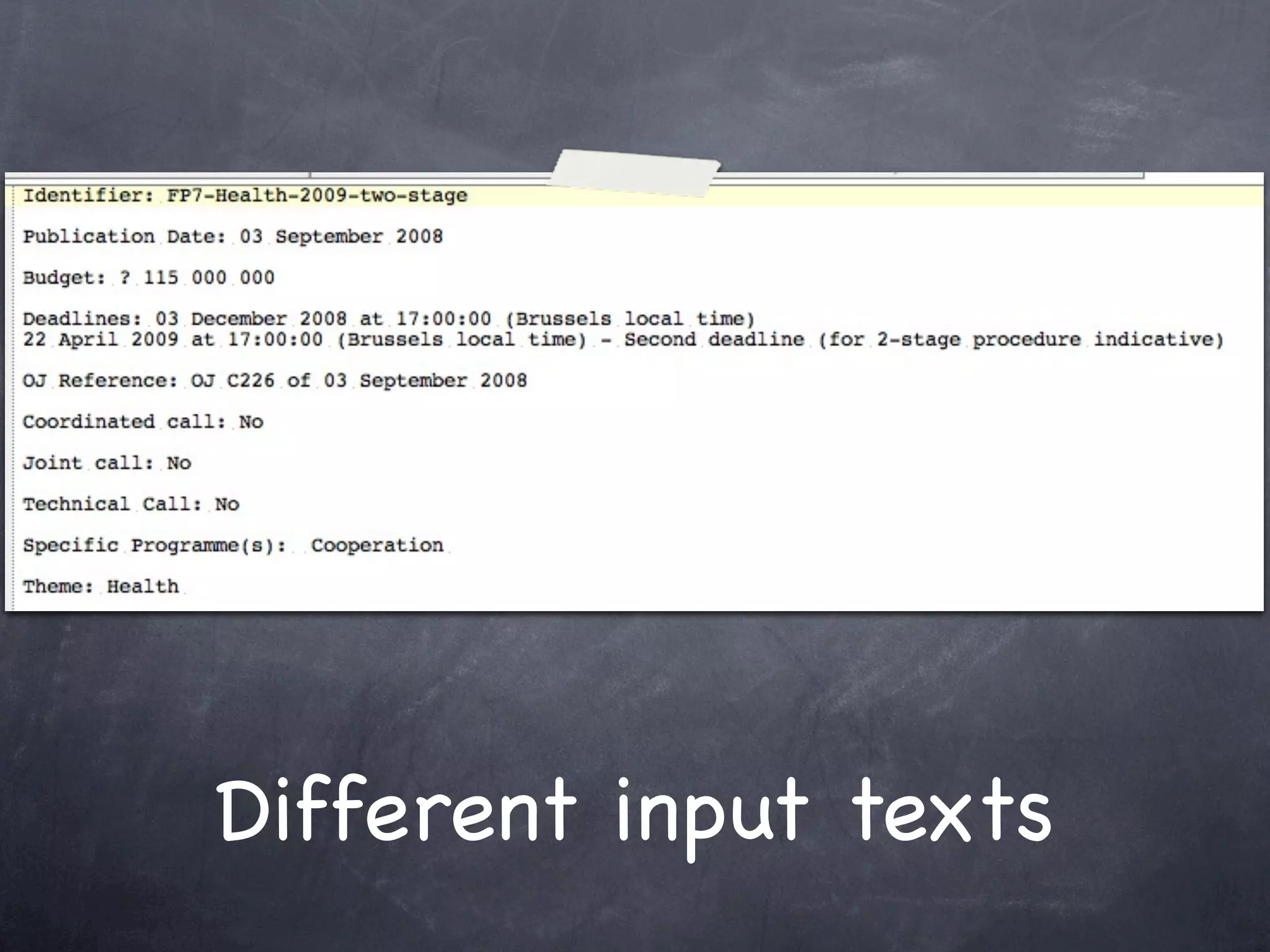 Different input texts
 