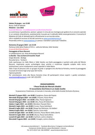 Sabato 24 giugno - ore 15:00
Busca, Colle di Valmala
Madame - Live 2023
Suoni dal Monviso - in collaborazione con Occit’am...