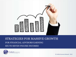 STRATEGIES FOR MASSIVE GROWTH
FOR FINANCIAL ADVISORS EARNING
© Unified Insurance Network - 2013
SIX TO SEVEN FIGURE INCOMES
 