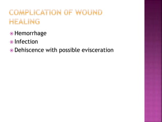  Hemorrhage
 Infection
 Dehiscence with possible evisceration
 
