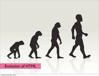 Evolution of HTML
Thursday, November 4, 2010
 