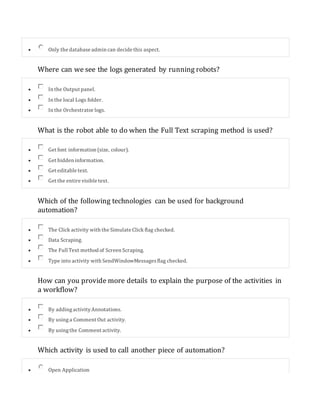 Ui Path Automation Basic Interview Questions Ui path certificate question set 1 | DOCX