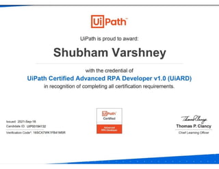 UiPath Certified Advanced RPA Developer (UiARD)
